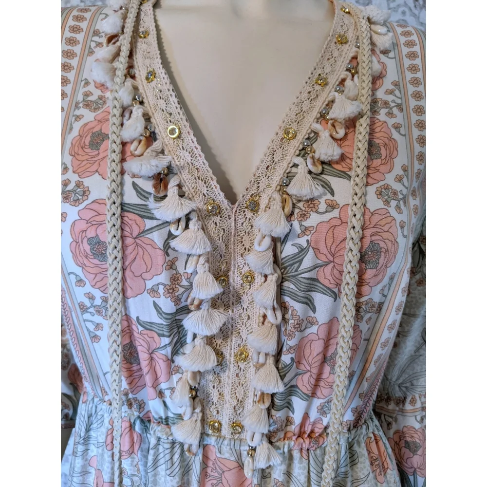SMF 70s inspired Dusty Pastel Tiered Maxi Dress - Picture 8 of 10